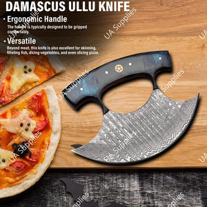 Couteau Ulu d'Alaska personnalisé haut de gamme, lame en acier Damas forgé, vente en gros OBM/OEM, qualité industrielle supérieure pour la découpe de viande UA - Product Image 2