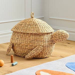 Cute Turtle-Shaped Woven <b>Storage</b> <b>Basket</b> with Lid - Handmade Animal Toy Organizer - Product Image 1