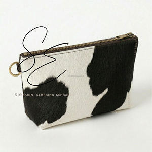 Real Hair On Leather Mini Toiletry <b>Pouch</b> Small Travel Cosmetic Bag Cowhide Makeup Organizer Zipper Dopp Kit For <b>Men</b> Women - Product Image 1