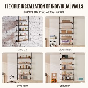 Scaffale Industriale a 5 Ripiani in Legno Rustico con Tubi, 2 Pezzi, 30 cm, Montaggio a Parete, Mensola Galleggiante per Libri e Oggetti - Product Image 4