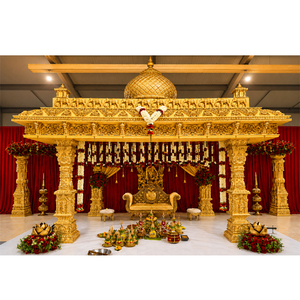 Mandap de Cúpula Impresionante para Bodas del Sur de la India, Decoración de Templo Real y Elegante, Desmontable y Personalizable, Ganesha Dorado de Fibra - Product Image 1