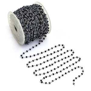 Chaîne de chapelet mystique en tourmaline noire, perles rondes facettées de 3 mm, chaîne de bijoux en fil plaqué argent - Product Image 4