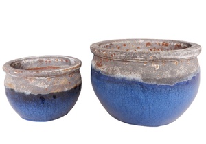 Juego de Macetas de Cerámica con Acabado Azul, Diseño Rústico Ecológico, Macetas de Piso para Interiores y Exteriores, para Jardín y Hogar - Product Image 3