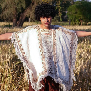 Poncho Boho de Algodón Tejido a Mano para Hombre, con Bordado Tribal Geométrico, Capa Kaftan, Ropa para Festivales, Estilo Gitano - Product Image 1