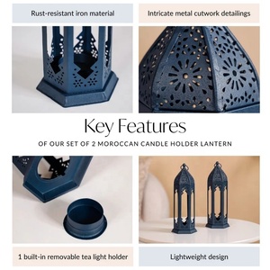 Decorative <b>Tall</b> Moroccan <b>Lantern</b> with Elegant Geometric Cutwork Metal Candle Holder for Modern Home Styling - Product Image 5