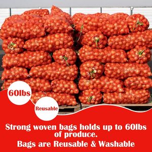 Sacs à oignons en filet réutilisables avec cordon de serrage, sacs de rangement respirants pour légumes frais, réutilisables avec cordon de serrage - Product Image 3