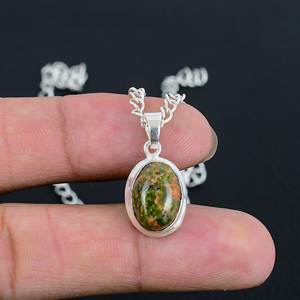 Collar con Colgante de Unakita Natural, Plata de Ley 925, 8x10mm, Ovalado, Hecho a Mano, Delicado y Minimalista, Joyería para Mujer - Product Image 6