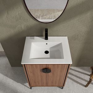 Mobile Bagno Moderno da 24 Pollici con Lavabo Integrato, 2 Ante con Chiusura Ammortizzata, Mobiletto Contenitore con Lavabo Singolo - Product Image 3