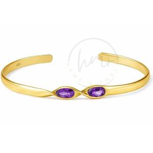 กำไลข้อมือเงินแท้ 925 ประดับอัญมณีอเมทิสต์และชุบทอง เครื่องประดับแฟชั่นสำหรับผู้หญิง - Product Image 1