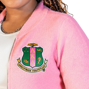 Pink AKA Shield <b>Zip</b> Up <b>Cardigan</b> Women Long Sleeve Knitted Sweater <b>Full</b> Zipper Casual Fashion Outerwear Soft Comfortable Ladies - Product Image 5