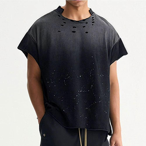 Camiseta de Hombre Oversize de Algodón Pesado con Diseño de Logotipo Personalizado, Estilo Vintage, Lavado Ácido y Efecto Desgastado - Product Image 2