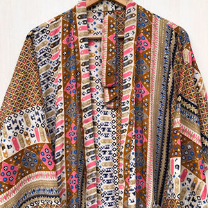 ชุดกิโมโนผ้าไหมสไตล์วินเทจทำมือจากอินเดียสำหรับผู้หญิง ชุดลำลองใส่ชายหาด ชุดนอน ชุดมุสลิมแบบดั้งเดิม จัดจำหน่ายโดยตรงแบบ ODM - Product Image 1