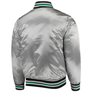 Custom Silver Satin Varsity <b>Jacket</b> <b>Men</b> <b>White</b> Logo Embroidery Bomber <b>Jacket</b> Wholesale Letterman Baseball Uniform Sportswear - Product Image 3