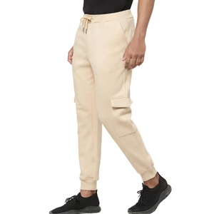 Pantalones Deportivos de Algodón Beige para Hombre, Cintura Elástica con Cordón, Múltiples Bolsillos, Joggers Casuales, Tejido de Peso Medio, Ropa de Otoño - Product Image 1