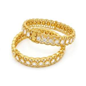 Elegant 925 Silver Monzo Bangles Crystal Stone Designer <b>Kada</b> Set for Women Wedding Jewelry Round Brilliant Cut Everyday Wear - Product Image 4