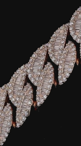 Cadena Cubana de Plata con Moissanita y Diamantes, Joyería Hip Hop, Cadena Cubana con Moissanita de Corte Baguette y Redondo - Product Image 4