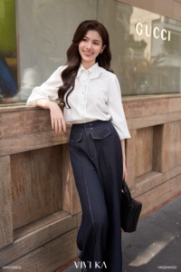Women's <b>White</b> High Waist Straight Leg Casual Office Polyester Spandex Relaxed Fit <b>Work</b> <b>Trousers</b> OWEN - Product Image 3