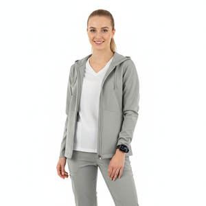 Blouse de travail professionnelle pour femmes, à capuche, entièrement zippée, uniforme médical, veste de maintien au chaud, tenue de travail pour hôpital et médecins, blouses souples - Product Image 1
