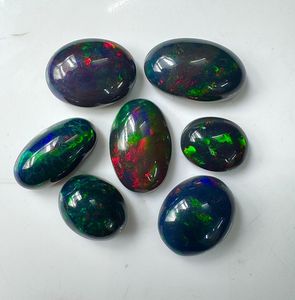 Opale de synthèse (créée en laboratoire) multi-feu, ovale, tailles assorties, cabochon, lot de pierres précieuses en vrac pour la fabrication de bijoux, K Gems EO-03 - Product Image 2