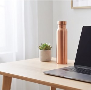 Copper <b>Water</b> <b>Bottle</b> with Screw-On Cap Reusable Modern <b>Metal</b> Drinkware For Luxurious Hydration And Natural Health - Product Image 4