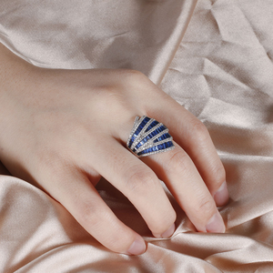 Blue Baguette Moissanite Shell <b>Ring</b> 925 Silver Luxury <b>Statement</b> <b>Ring</b> - Product Image 5