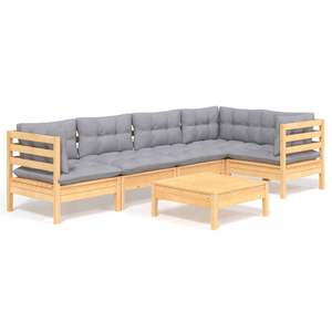 Conjunto de Muebles de Jardín de Madera de Pino Sólido Gris con Tela 100% Poliéster - Product Image 2