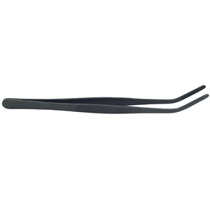 Pince de chef noire pour la présentation des plats, en acier inoxydable, à pointe dentelée coudée, pour une présentation précise des aliments en cuisine - Product Image 2