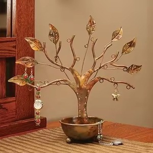 Metal <b>Tree</b> Jewelry Stand with Leaf Hooks for <b>Necklaces</b> Earrings Bracelets Rings Home Vanity Display Organizer - Product Image 1