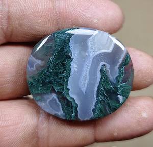 Tranche de pierre précieuse polie en agate mousse naturelle ronde, vert, gris, blanc, pour la fabrication de bijoux - Product Image 4