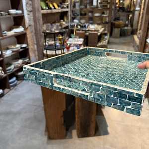 Luxury Blue Honeycomb Pattern Mother of Pearl <b>MOP</b> Tray Smooth Finish Single Tier for Home Kitchen Living Room Storage Serving - Product Image 5