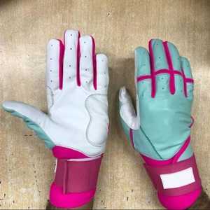 Pink Leather Batting Gloves With Wrist Support <b>Hook</b> And Loop Closure Unisex Adult Training Glove - Product Image 3