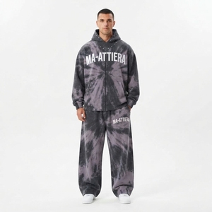 Conjunto de Sudadera con Capucha y Pantalones Anchos con Cierre, Color Gris Carbón, con Detalles de Tachuelas, Estilo Urbano, Personalizable OEM ODM - Product Image 3