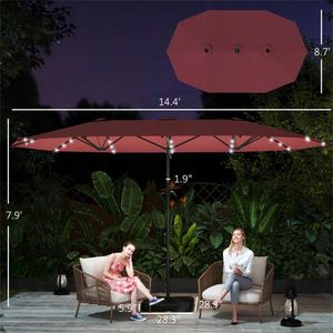 Ombrellone Solare da Giardino Rosso Vino con Base, Ombrellone da Esterno per Cortile - Product Image 6