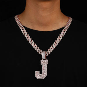 Collar con Colgante de Letra J en Acero Inoxidable Chapado en Oro de 18K, Joyería Hip Hop para Hombre con Cadena de Moissanita - Product Image 1
