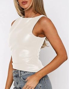 Top Corto de Cuero Premium para Mujer, Chaleco sin Mangas de Cuero Genuino Suave - Product Image 1