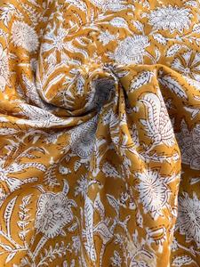 Mustard Floral Hand Block Print Cotton <b>Fabric</b> by Yard Indian Sanganeri Print Soft Cotton Dress Sewing Quilting <b>Fabric</b> - Product Image 1