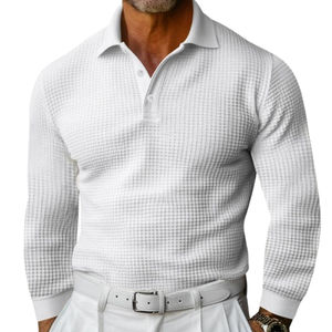 Polo à manches longues boutonné pour homme 2026, col gaufré, respirant, confortable, élégant et tendance - Product Image 2