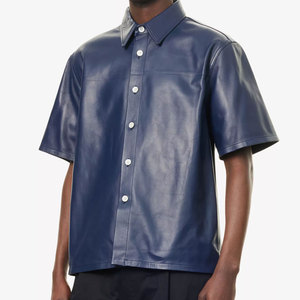 Camisa de Vestir Casual de Cuero para Hombre, Otoño Invierno, Manga Corta, Cuero de Cordero, Camisa de Cuero Desmontable de Alta Calidad - Product Image 5