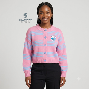 Cárdigan de punto a rayas para mujer de la hermandad Jack And Jill Of America, suéter informal bordado con botones y cuello redondo de manga larga - Product Image 5
