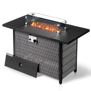 Tavolo da Esterno con Braciere a Gas Naturale da 43 Pollici, Design Moderno Quadrato con Vetro Refrattario e Tecnologia Senza Fumo - Product Image 1