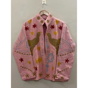 Floral Embroidered tnt Jacket <b>Women</b> Mandarin Collar Full Sleeve Autumn Open Front <b>Coat</b> Handmade Design - Product Image 1