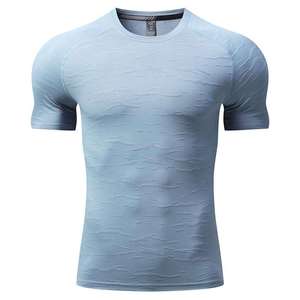 เสื้อยืดคอกลมแขนสั้นทรงเข้ารูปสำหรับผู้ชาย สีขาวล้วน เนื้อผ้าถักระบายอากาศ สวมใส่สบาย - Product Image 5