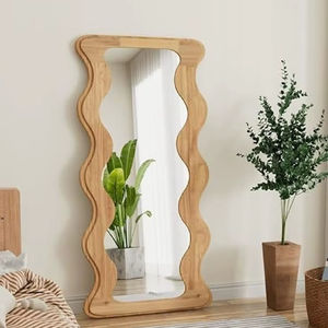 กระจกเต็มตัวแบบมีกรอบไม้ กระจกโค้งเต็มตัว กระจกกันแตก สำหรับห้องแต่งตัว ห้องนอน ห้องนั่งเล่น - Product Image 1