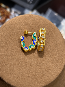 งานฝังเมนาคารีแก้วสีน้ำเงินเขียวเคลือบทองคำ 18K พร้อมแก้วเลียนแบบโปลกี |   เครื่องประดับราชวงศ์อินเดีย จาอิปุร์ - Product Image 1