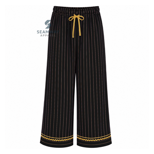 NCBW Sorority Women's Striped Pajama Set Button Front Long Sleeve Sleepwear Contrast Trim Lounge <b>PJs</b> With Drawstring Pants - Product Image 4