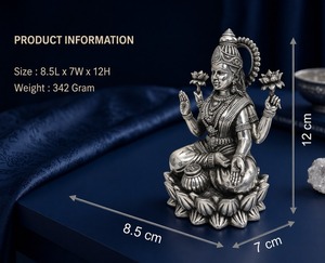 Ídolo de Lakshmi en Plata Oxidada 999, 100% Latón, 8.5712cm, 342g, Hecho a Mano, Durable, Diosa Lakshmi, Murti Puja, Decoración para el Hogar - Product Image 2