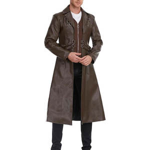 Fashion <b>Gothic</b> Coat Brown Long Punk <b>Jacket</b> Men's Faux Leather Motorcycle Coat Factory Wholesale 2026 - Product Image 3