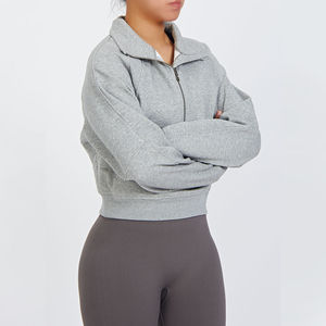 Customized Oversized <b>Women's</b> <b>Half</b> <b>Zip</b> Pullover <b>Sweatshirt</b> Long Sleeve Winter Casual Stand Front Hot Sale 100% Cotton Quick Dry - Product Image 3