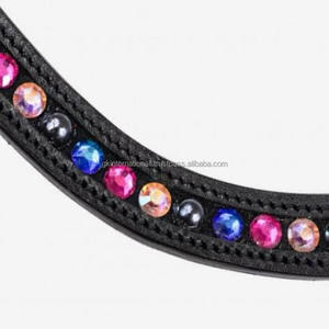 Cristales multicolores de lujo con incrustaciones de diamantes, banda para la frente de caballo de cuero negro con canal vacío en todos los tamaños personalizados, formas y colores - Product Image 4
