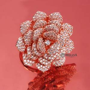 18K Gold Plated Zircon Dual Tone Flower Ring Resizable Women's Band - Product Image 4